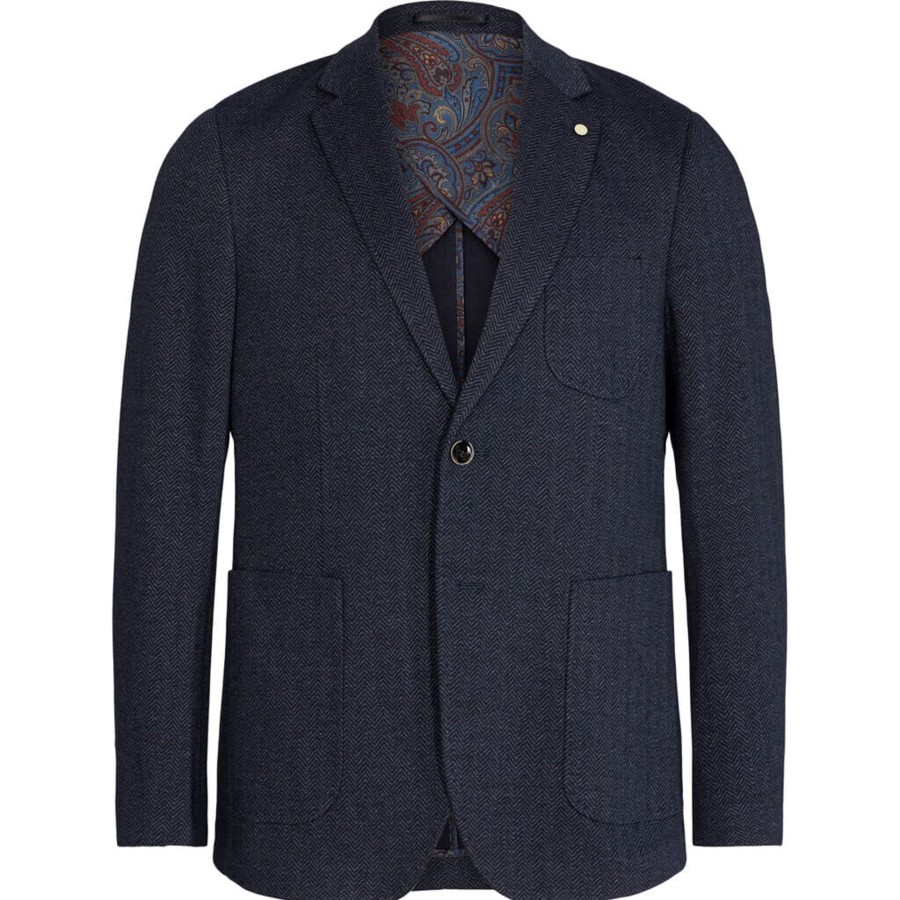 Maend 2Blind2C | Santos Herringbone Stretch Blazer I Jersey - Nav Navy