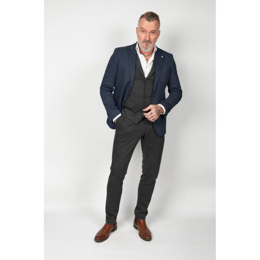 Maend 2Blind2C | Santos Herringbone Stretch Blazer I Jersey - Nav Navy