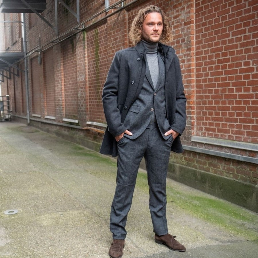 Maend 2Blind2C | Shaw Slim Fit Bukser I Uld - Dgr Dark Grey