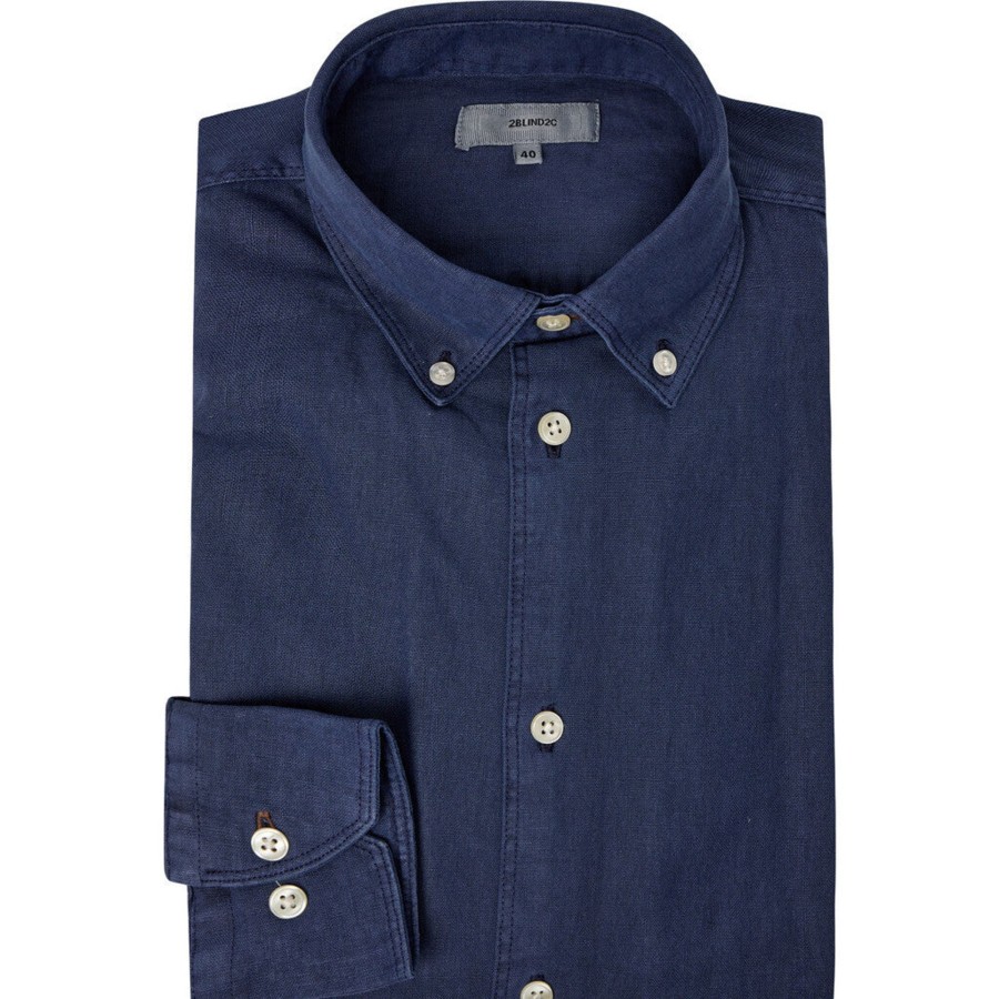 Maend 2Blind2C | Franco Button Down Hor Skjorte - Ind Indigo