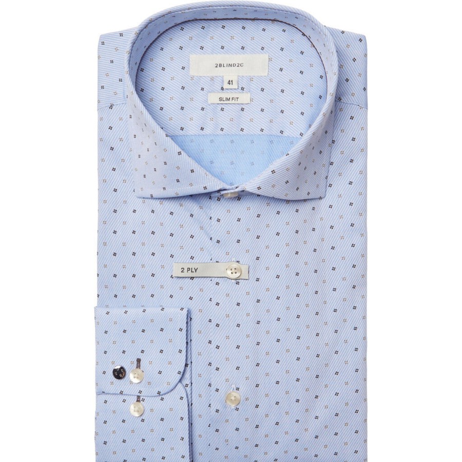 Maend 2Blind2C | Steve Prikket Slim Fit Jacquard Skjorte - Lbl Light Blue