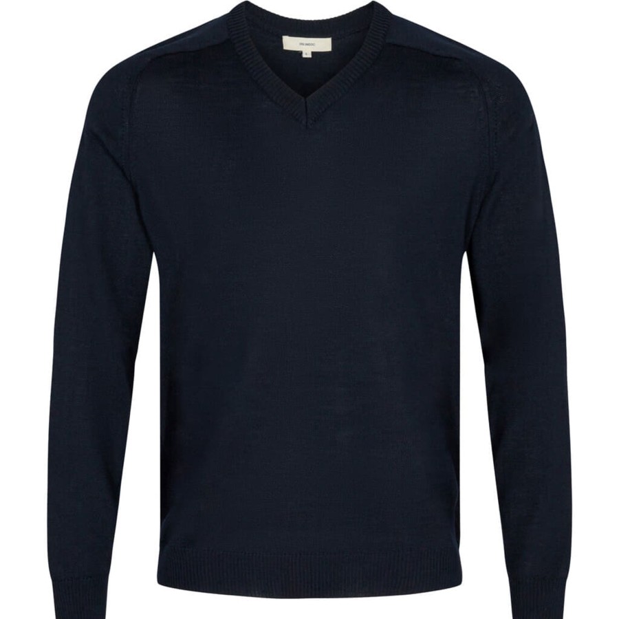 Maend 2Blind2C | Kirby V-Neck Strik I Merinould - Nav Navy