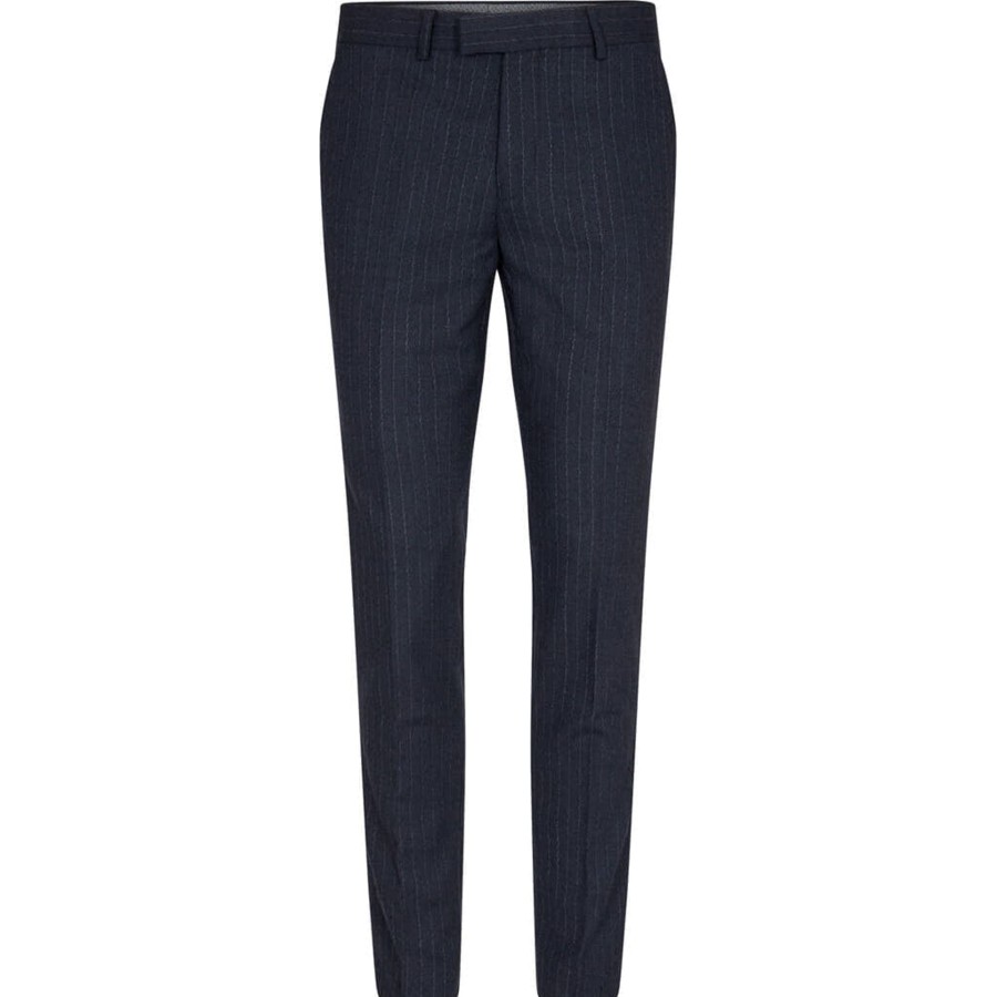 Maend 2Blind2C | Shaw Slim Fit Chalk Strib Bukser I Uld - Nav Navy