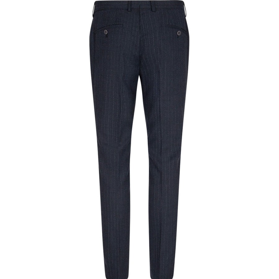 Maend 2Blind2C | Shaw Slim Fit Chalk Strib Bukser I Uld - Nav Navy