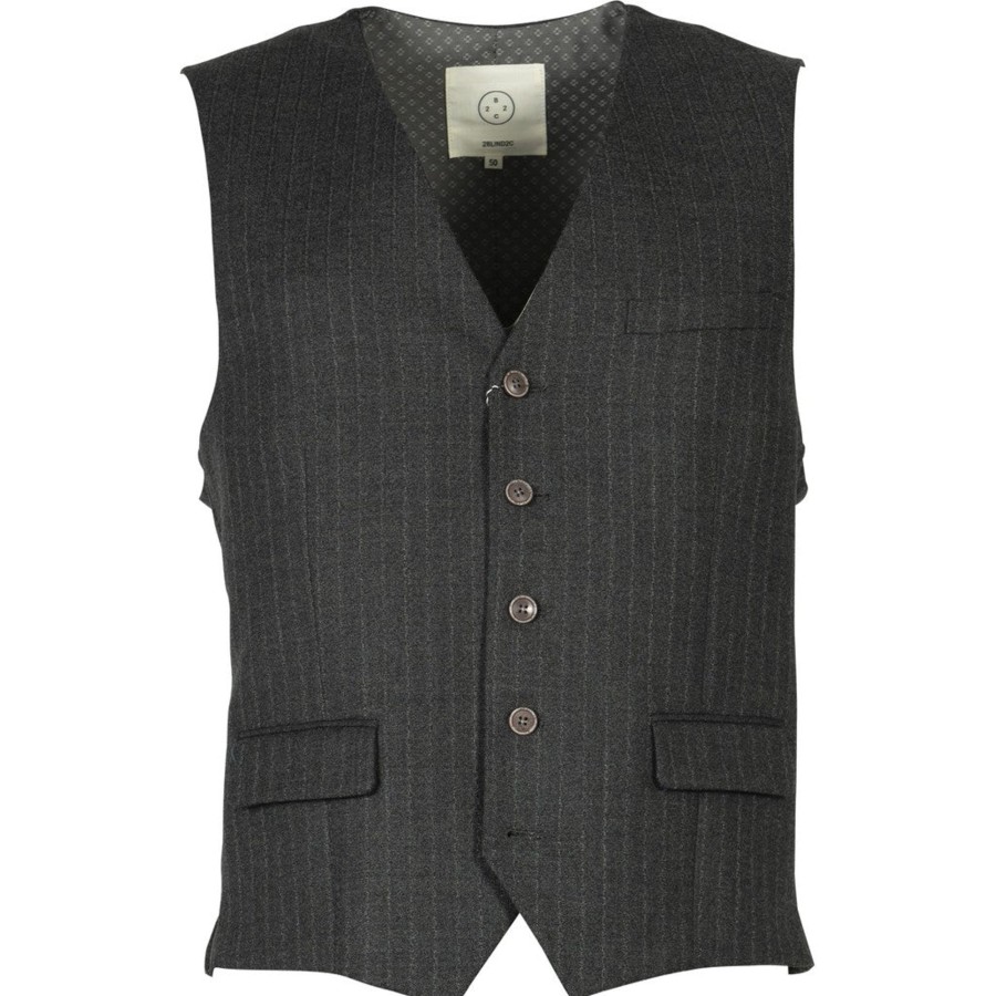 Maend 2Blind2C | Wesley Chalk Stribet Uld Vest - Dgr Dark Grey