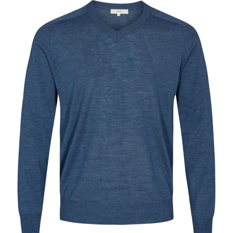 Maend 2Blind2C | Kirby V-Neck Strik I Merinould - Mbl Mid Blue