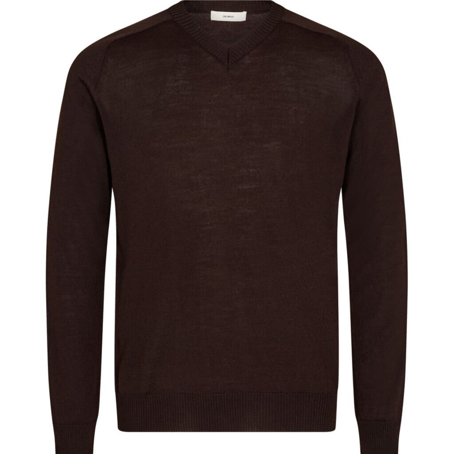 Maend 2Blind2C | Kirby V-Neck Strik I Merinould - Cbr Chocolate Brown